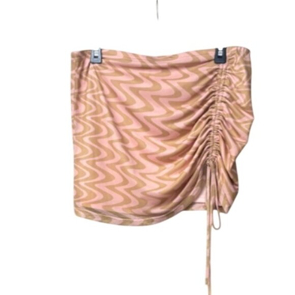 Abound Zigzag Pattern Ruched Mini Skirt With Adjustable Drawstring, Pink/Tan, L - Picture 2 of 8